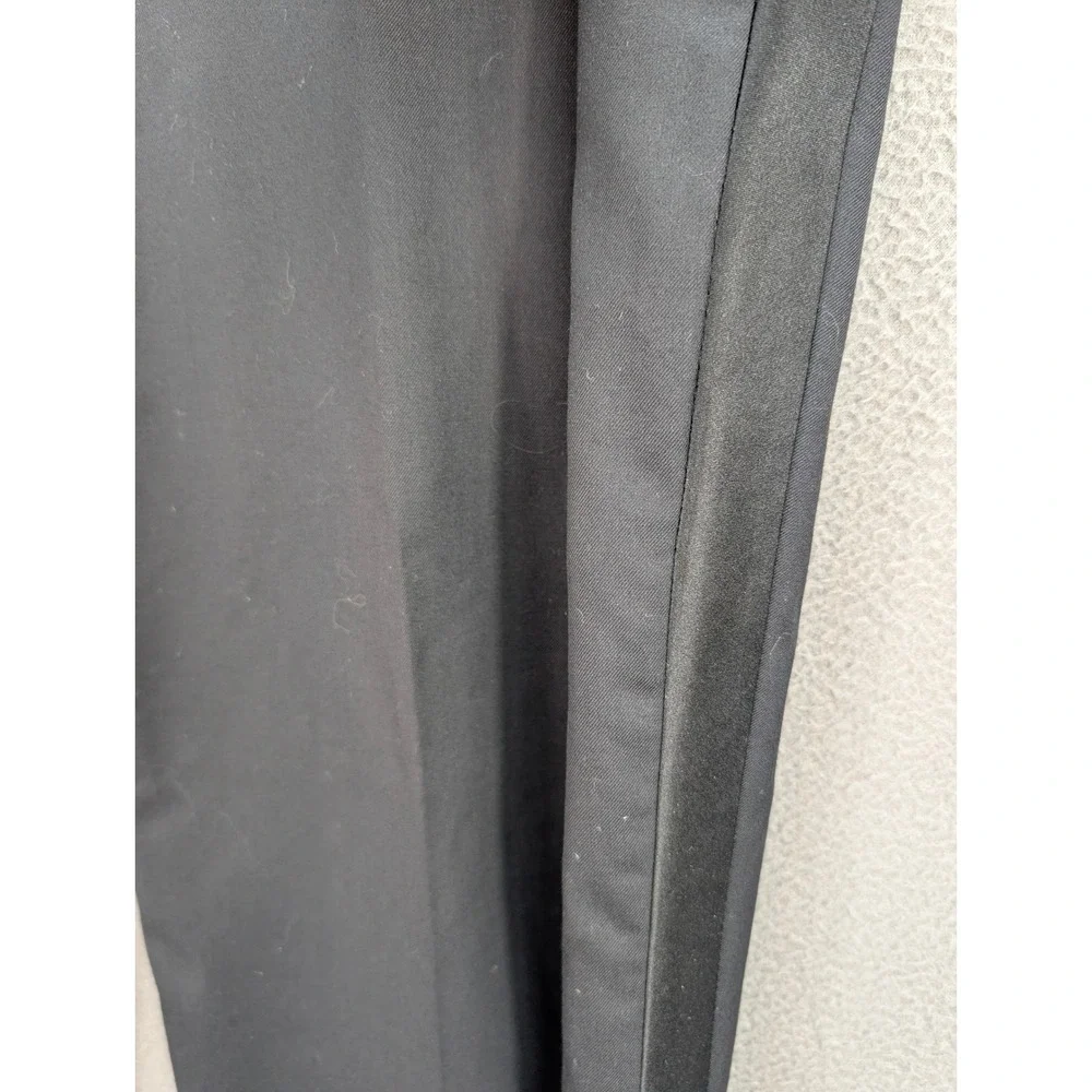 Pura Lana Italy Black 100% Wool Tuxedo Pants Mens 40L Satin Stripe TX-701 Formal